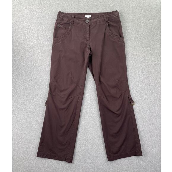 H&M Pants Womens 14 Brown Wide Leg Utility Skater Grunge Roll Up Hem Y2K 00s - Picture 1 of 16
